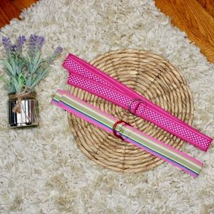 2 Pink Polka Dot Striped Preppy Ribbon Belts XL